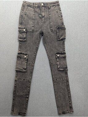 NOVA Kids Cargo Jeans Youth 16 27x32 Gray Skinny Denim Adjustable Waist Pockets